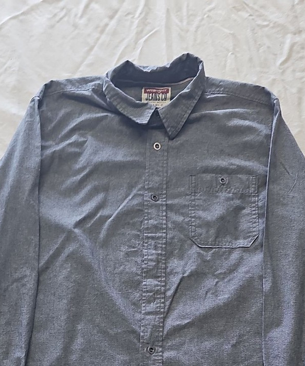 Wrangler Jeans Co. Mens Large Grey Chambray Long Sleeve Shirt L XX 1153 - Image 7