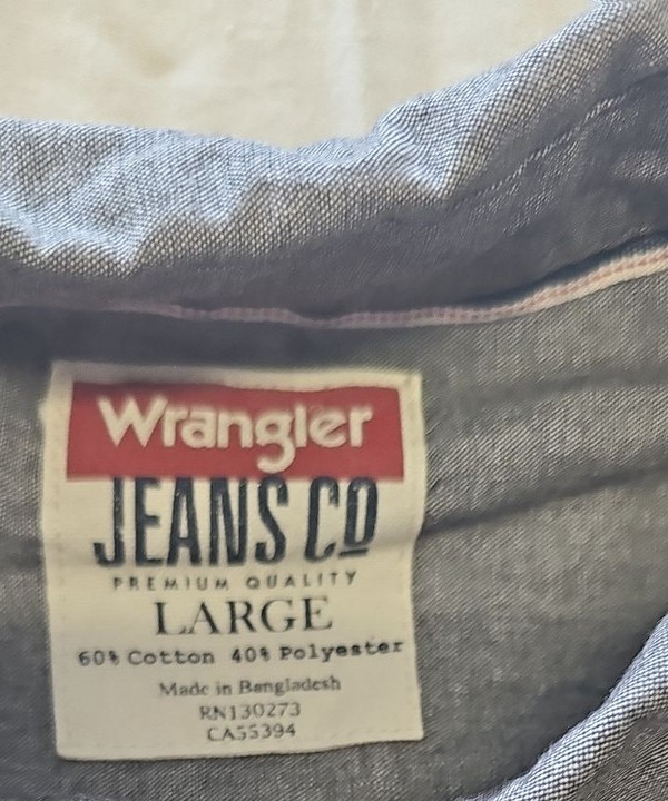 Wrangler Jeans Co. Mens Large Grey Chambray Long Sleeve Shirt L XX 1153 - Image 9