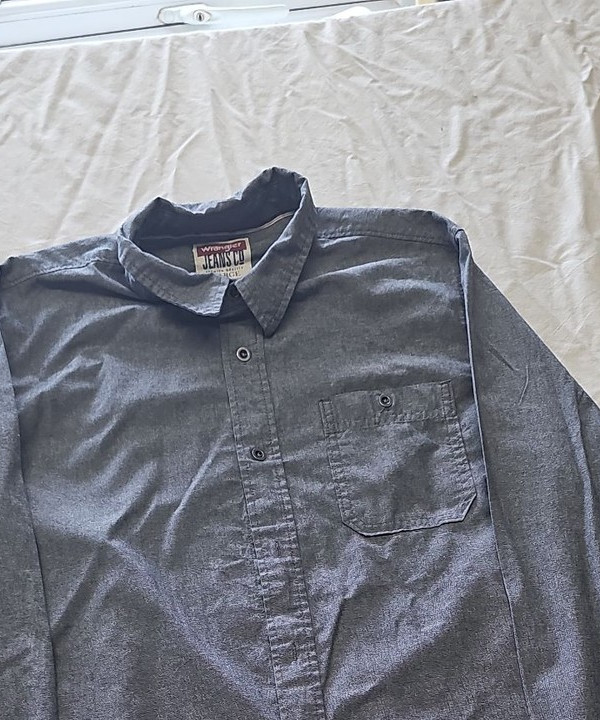 Wrangler Jeans Co. Mens Large Grey Chambray Long Sleeve Shirt L XX 1153 - Image 11