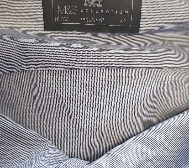 M&S Collection Men's Blue Striped Regular Fit Long Sleeve Shirt 16.5 XX1155 - Image 9