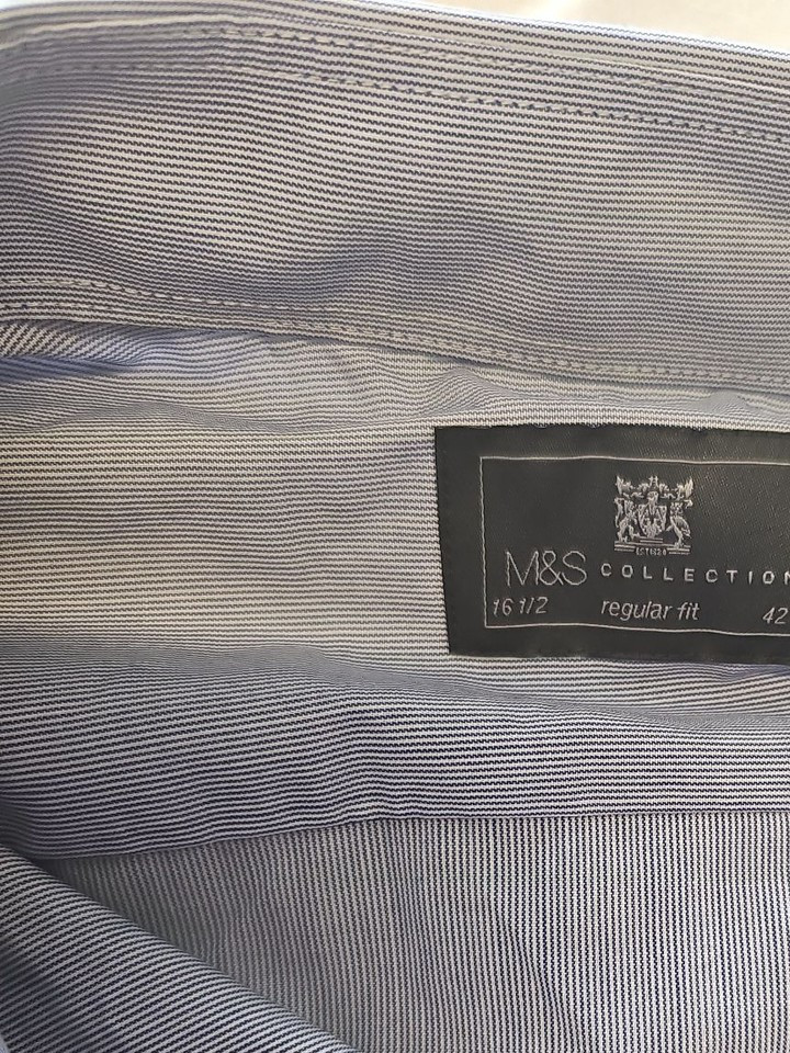 M&S Collection Men's Blue Striped Regular Fit Long Sleeve Shirt 16.5 XX1155 - Image 10