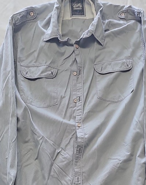 Burton London Men's Blue Striped Military Style Long Sleeve Shirt L YY1168 - Image 7