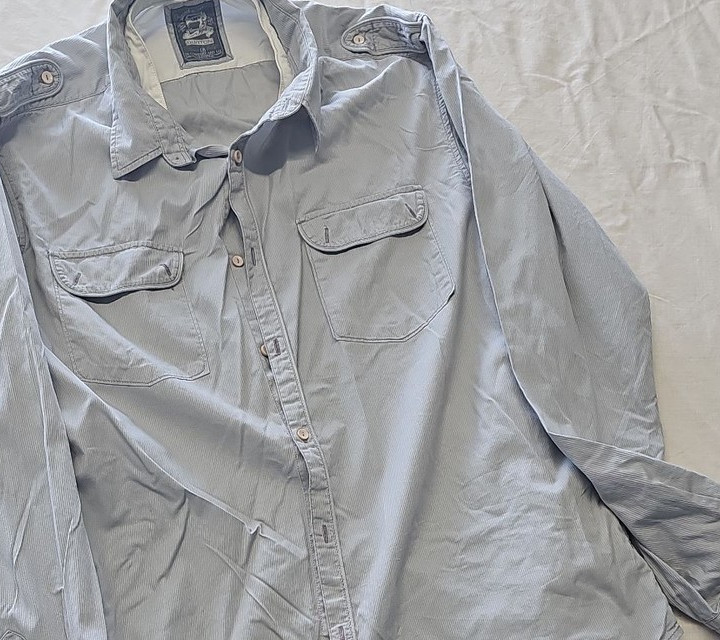 Burton London Men's Blue Striped Military Style Long Sleeve Shirt L YY1168 - Image 11