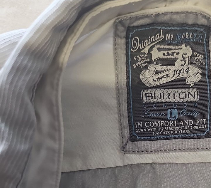 Burton London Men's Blue Striped Military Style Long Sleeve Shirt L YY1168 - Image 10