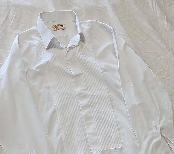 Vintage Dunn & Co White Pleated Tuxedo Shirt - Made in Britain 15" YY1173 - Image 11