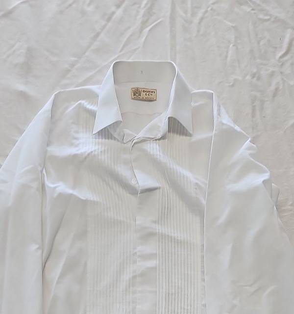 Vintage Dunn & Co White Pleated Tuxedo Shirt - Made in Britain 15" YY1173 - Image 8