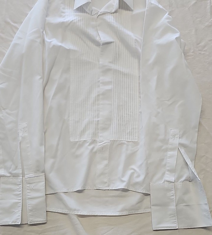 Vintage Dunn & Co White Pleated Tuxedo Shirt - Made in Britain 15" YY1173 - Image 7