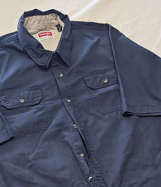Wrangler Premium Quality Navy Blue Short Sleeve Work Shirt - Size 2XL YY1191 - Image 11