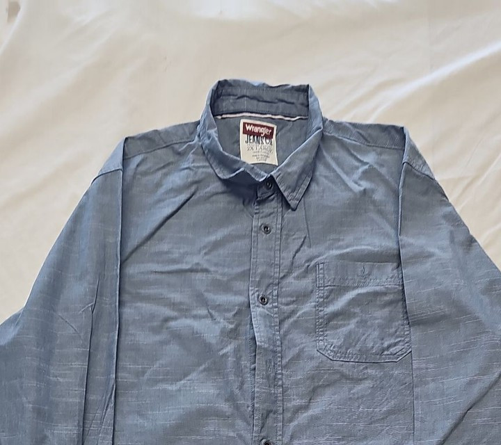 Wrangler Jeans Co. Men's Blue Textured Cotton Long Sleeve Shirt 2XL YY1190 - Image 8