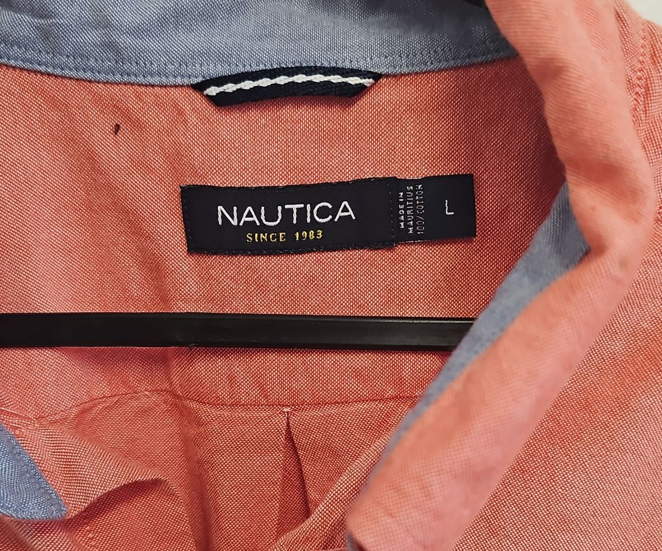 Nautica Coral Pink Oxford Button-Down Shirt - Men's Large A2 1212 - Image 9