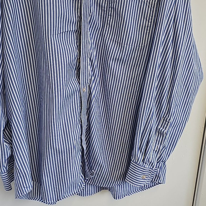 Nautica Men's Blue & White Striped Cotton Dress Shirt A2 1214 - Image 11