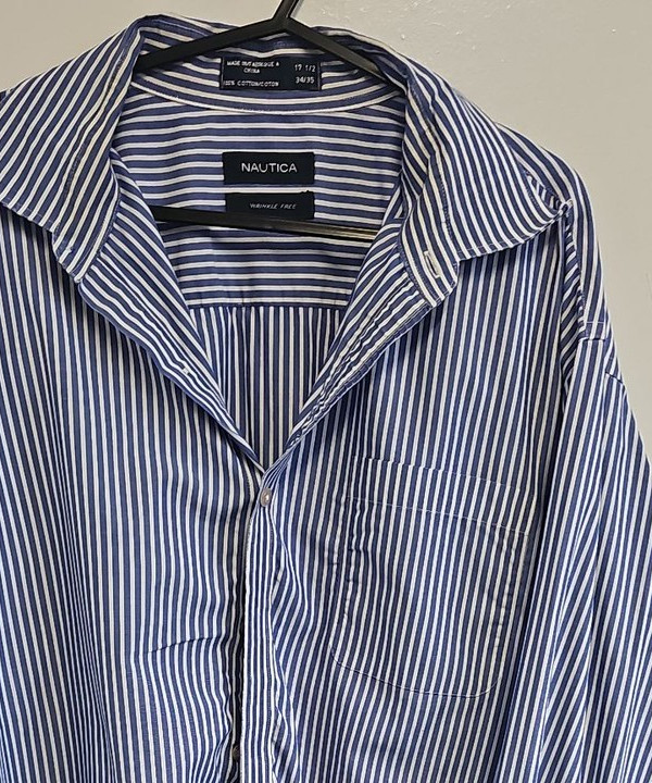 Nautica Men's Blue & White Striped Cotton Dress Shirt A2 1214 - Image 10