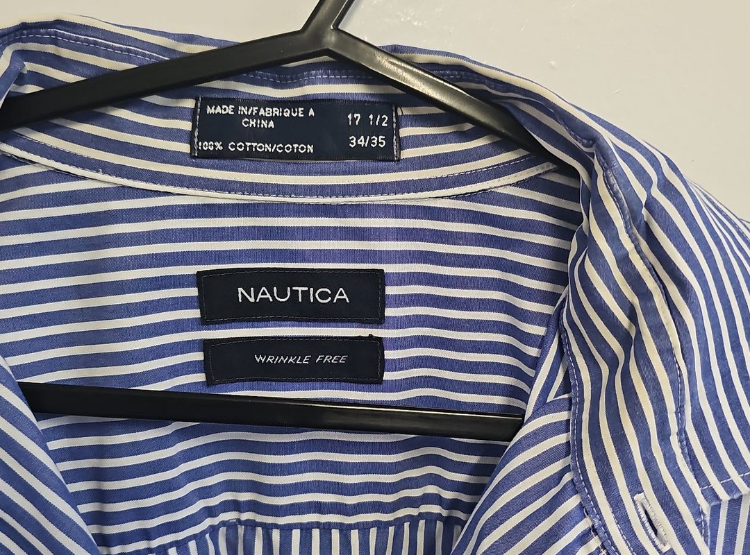 Nautica Men's Blue & White Striped Cotton Dress Shirt A2 1214 - Image 8