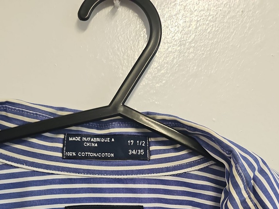 Nautica Men's Blue & White Striped Cotton Dress Shirt A2 1214 - Image 9