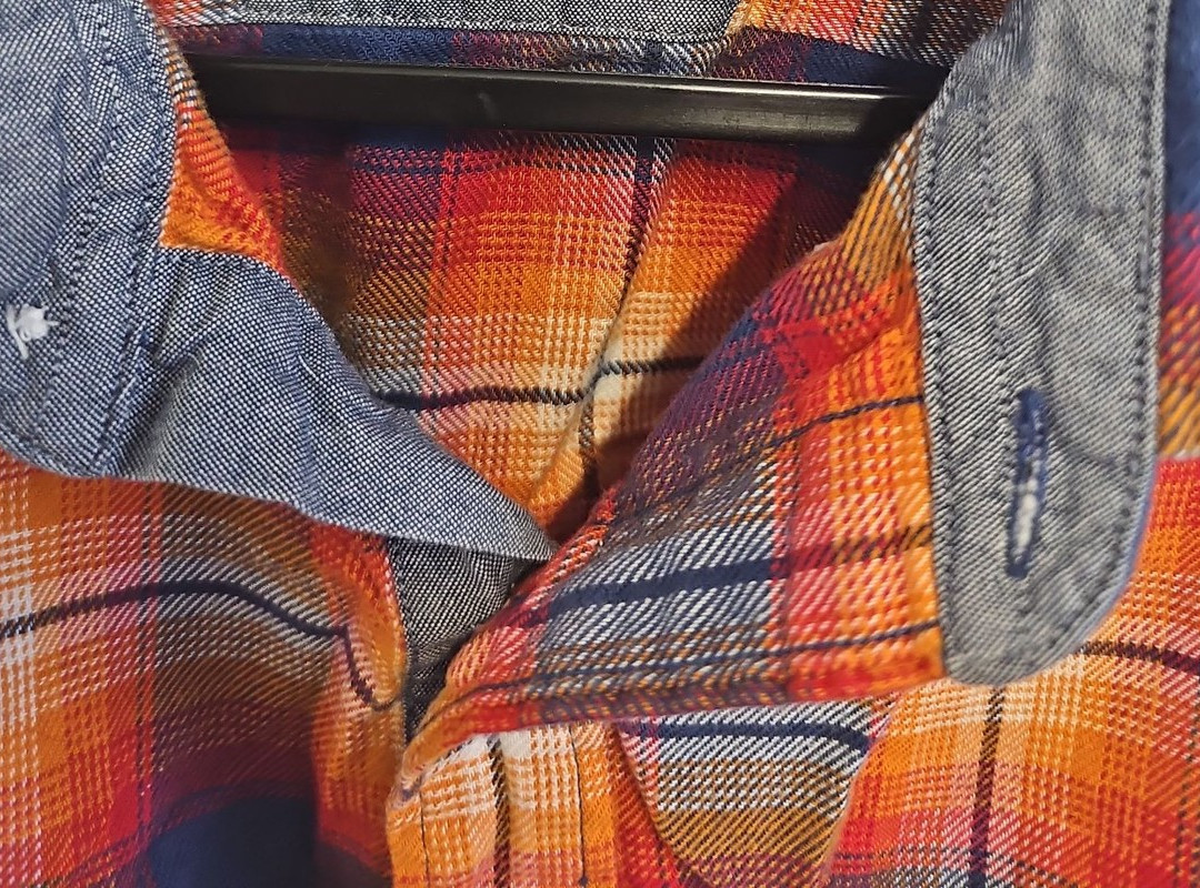 Nautica Classic Fit Orange & Navy Plaid Flannel Shirt - Size S A2 1216 - Image 10