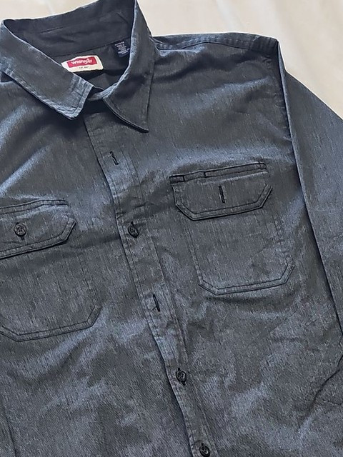 Wrangler Men's Charcoal Grey Chambray Work Shirt XL YY1184 - Image 9