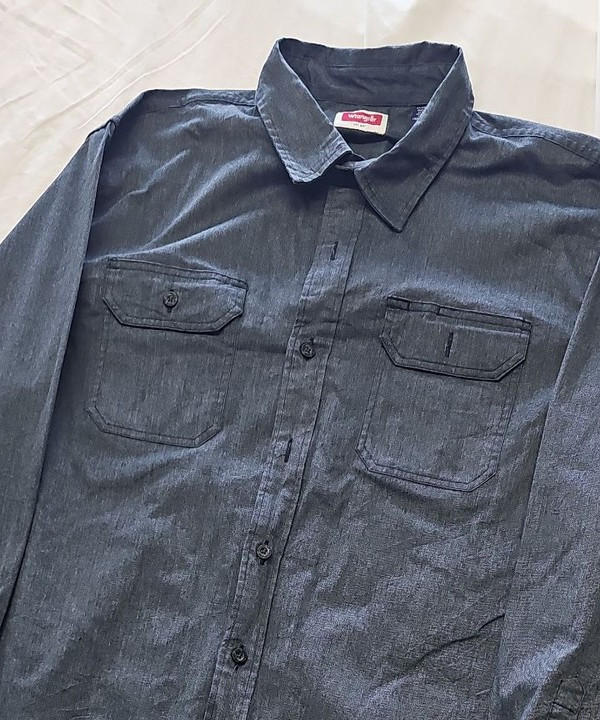 Wrangler Men's Charcoal Grey Chambray Work Shirt XL YY1184 - Image 12