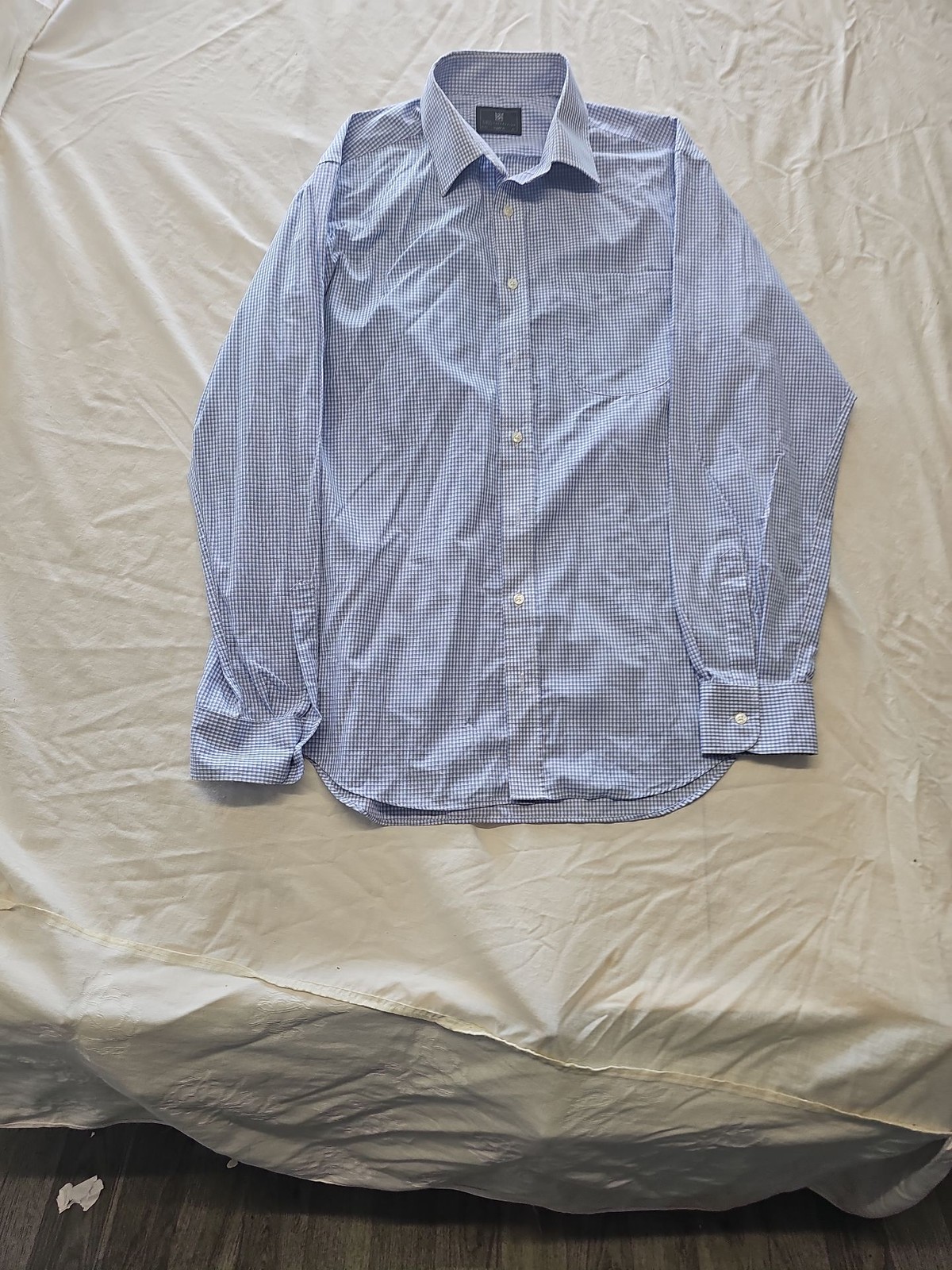 M&S Collection Men's Blue Gingham Regular Fit Long Sleeve Shirt 16.5 XX115