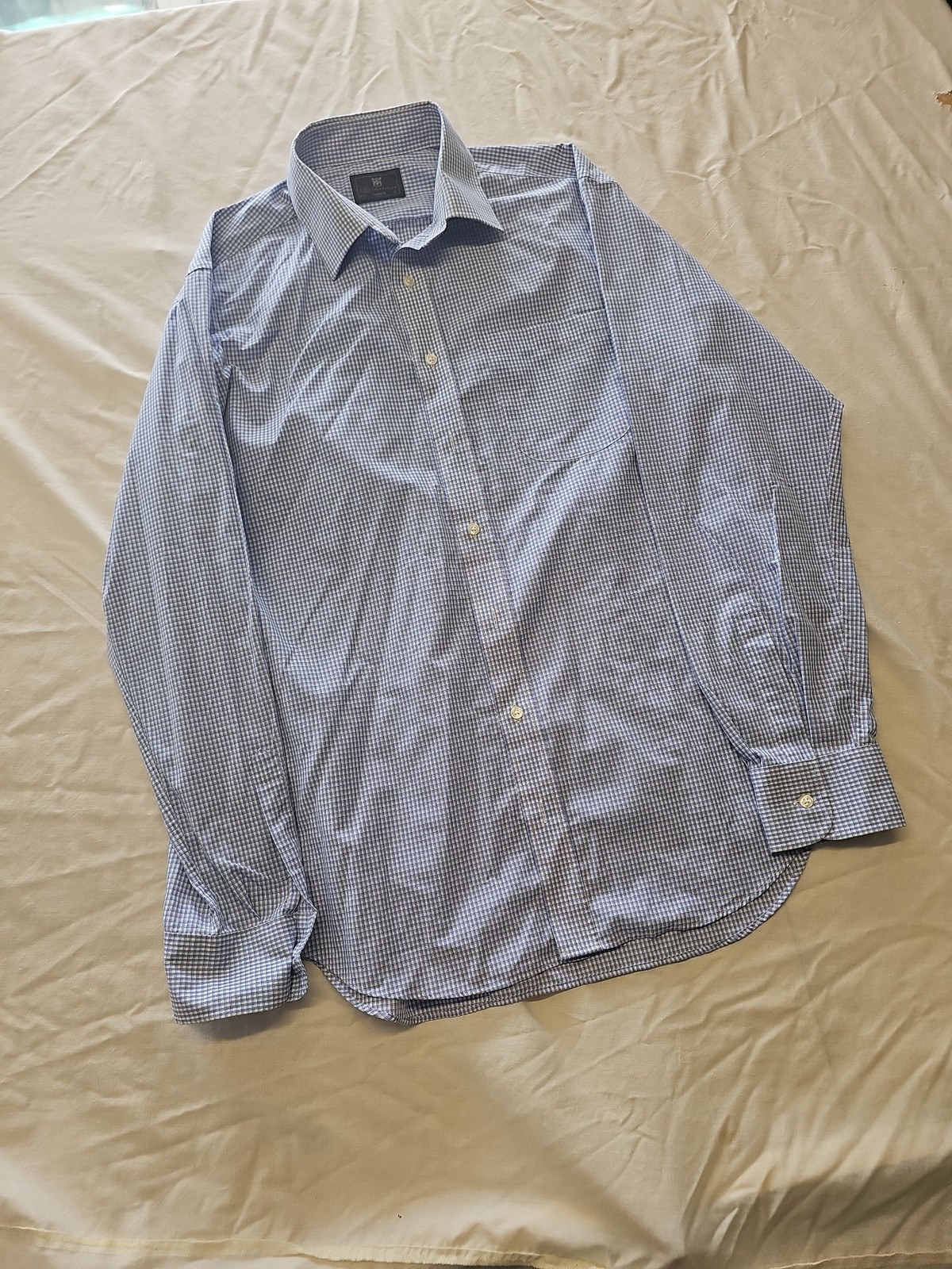 M&S Collection Men's Blue Gingham Regular Fit Long Sleeve Shirt 16.5 XX115 - Image 3