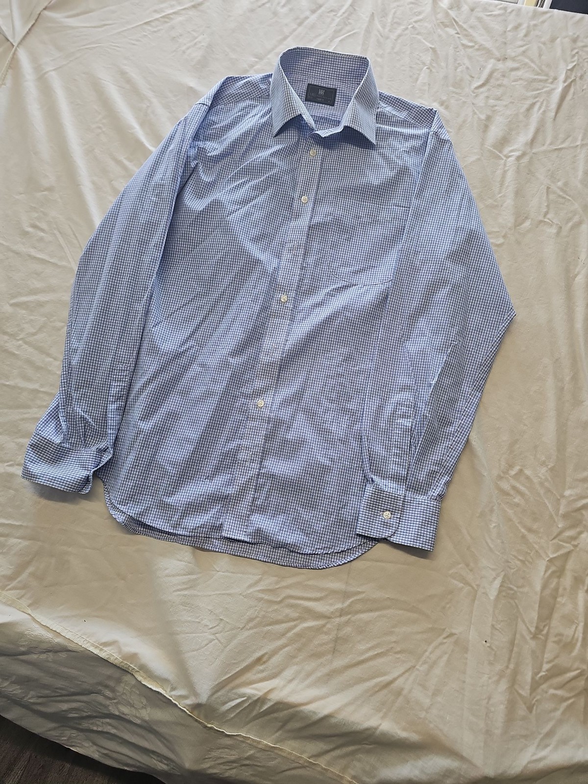 M&S Collection Men's Blue Gingham Regular Fit Long Sleeve Shirt 16.5 XX115 - Image 4