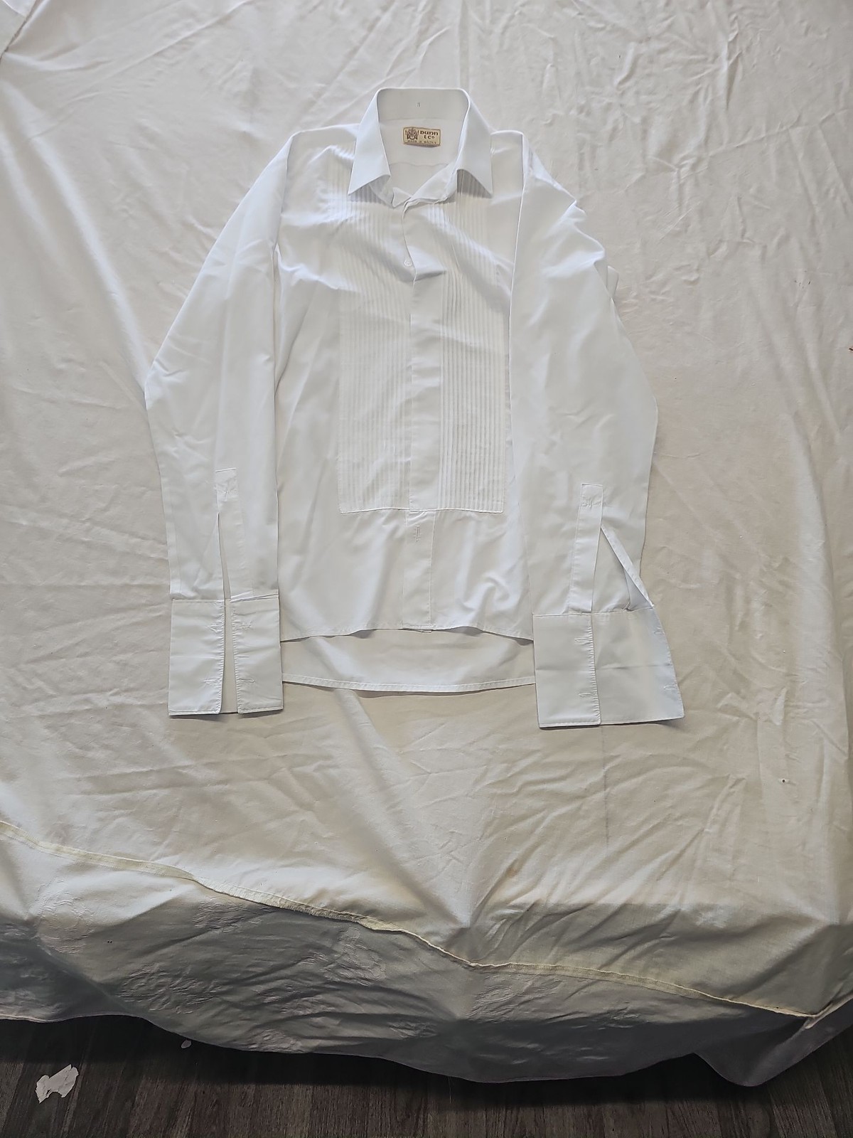 Vintage Dunn & Co White Pleated Tuxedo Shirt - Made in Britain 15" YY1173