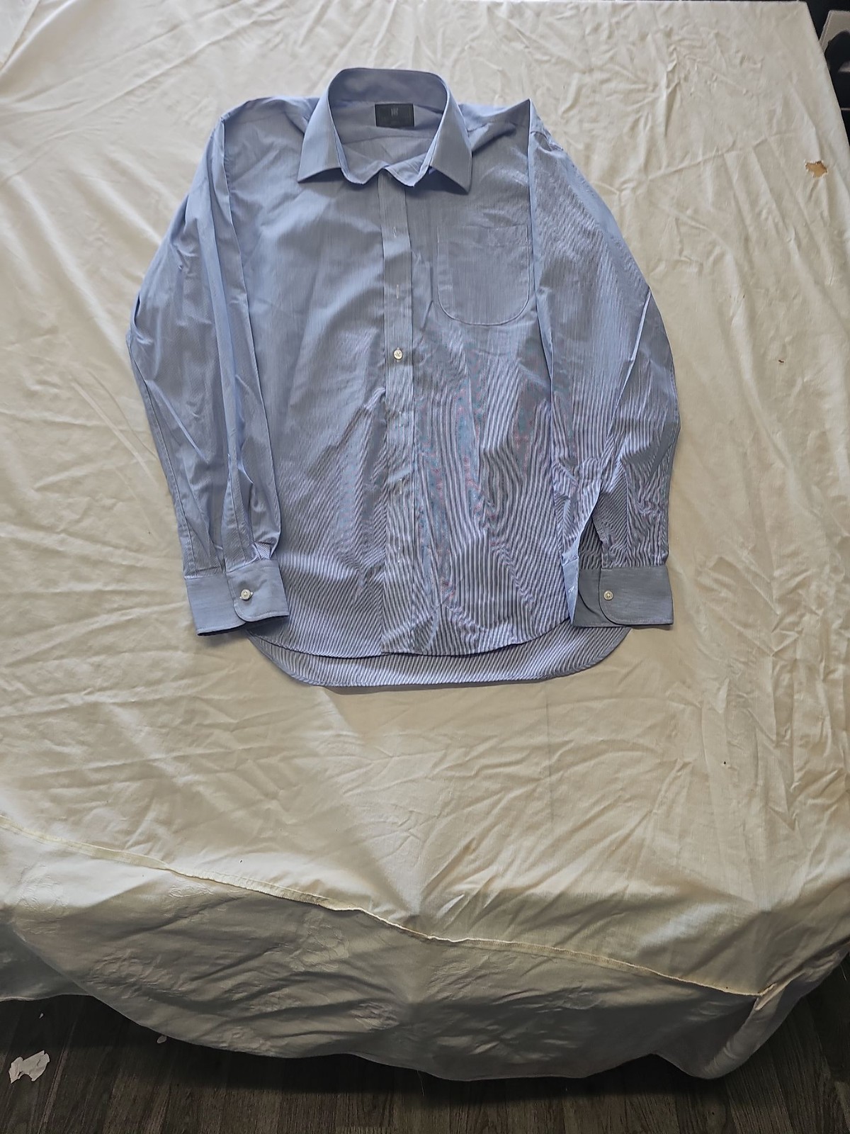 M&S Collection Men's Blue Striped Regular Fit Long Sleeve Shirt 16.5 XX1155