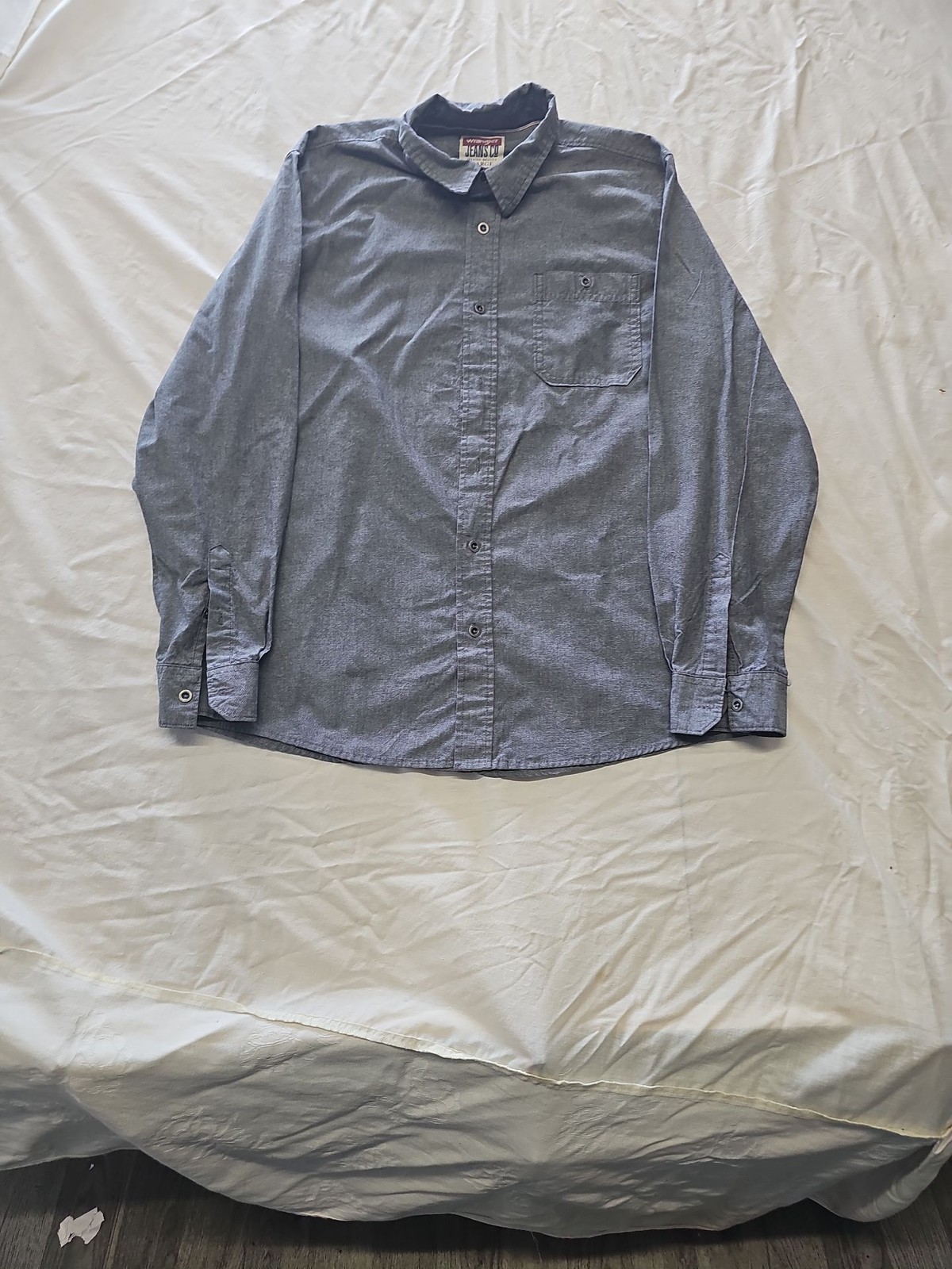Wrangler Jeans Co. Mens Large Grey Chambray Long Sleeve Shirt L XX 1153