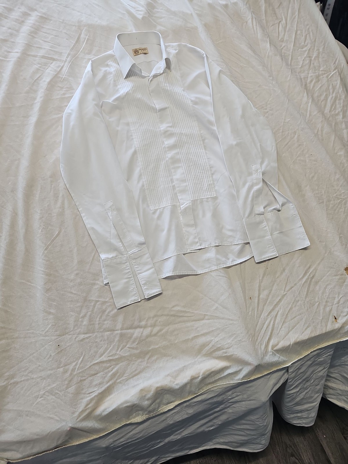Vintage Dunn & Co White Pleated Tuxedo Shirt - Made in Britain 15" YY1173 - Image 3