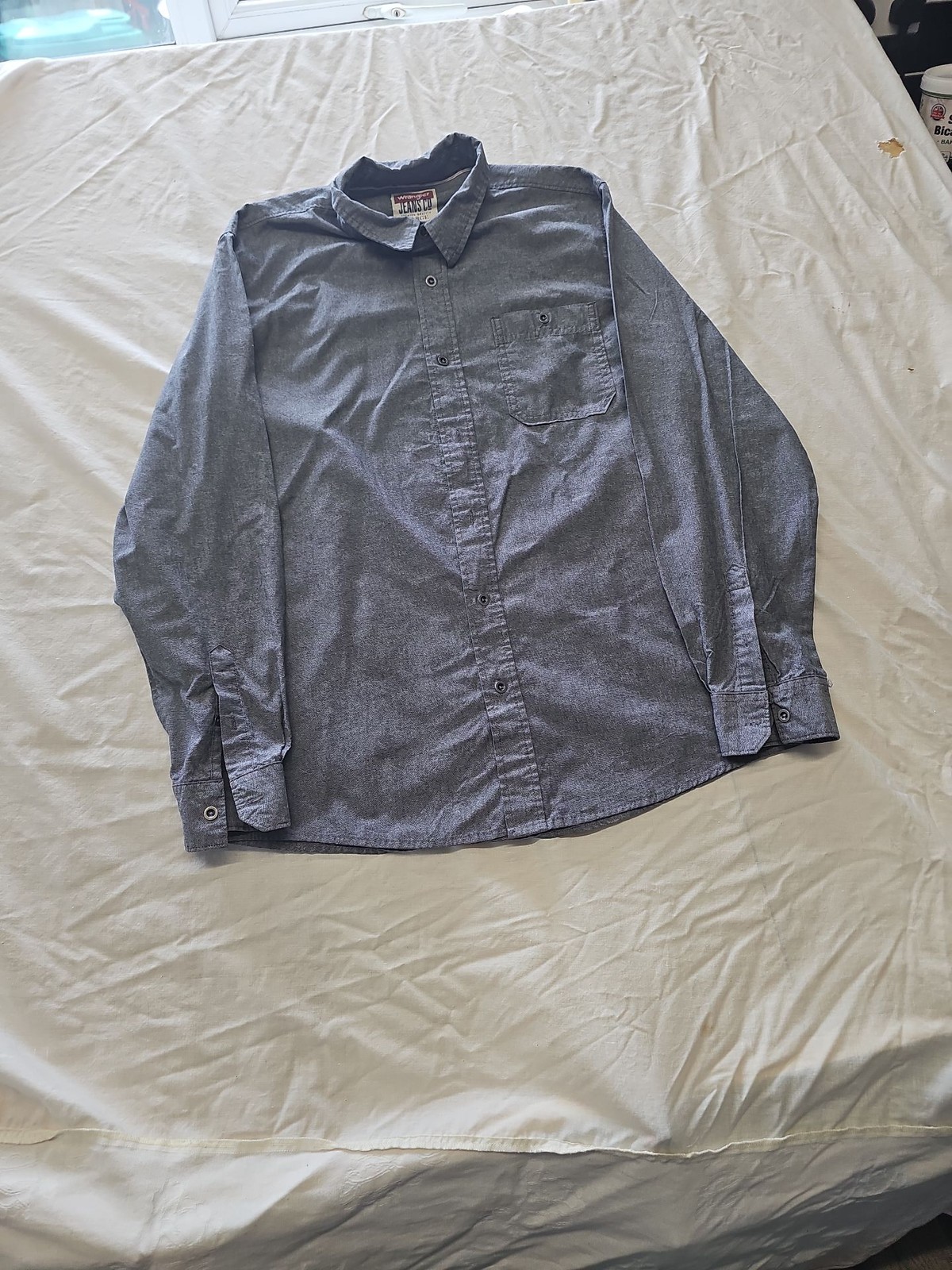 Wrangler Jeans Co. Mens Large Grey Chambray Long Sleeve Shirt L XX 1153 - Image 3