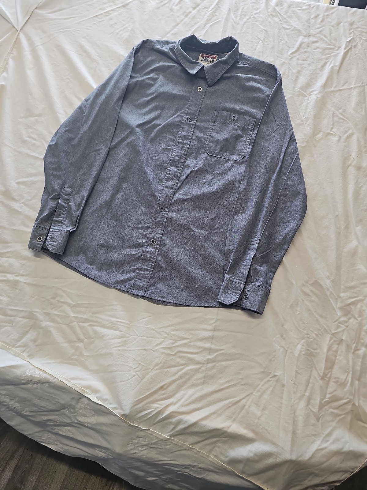 Wrangler Jeans Co. Mens Large Grey Chambray Long Sleeve Shirt L XX 1153 - Image 4