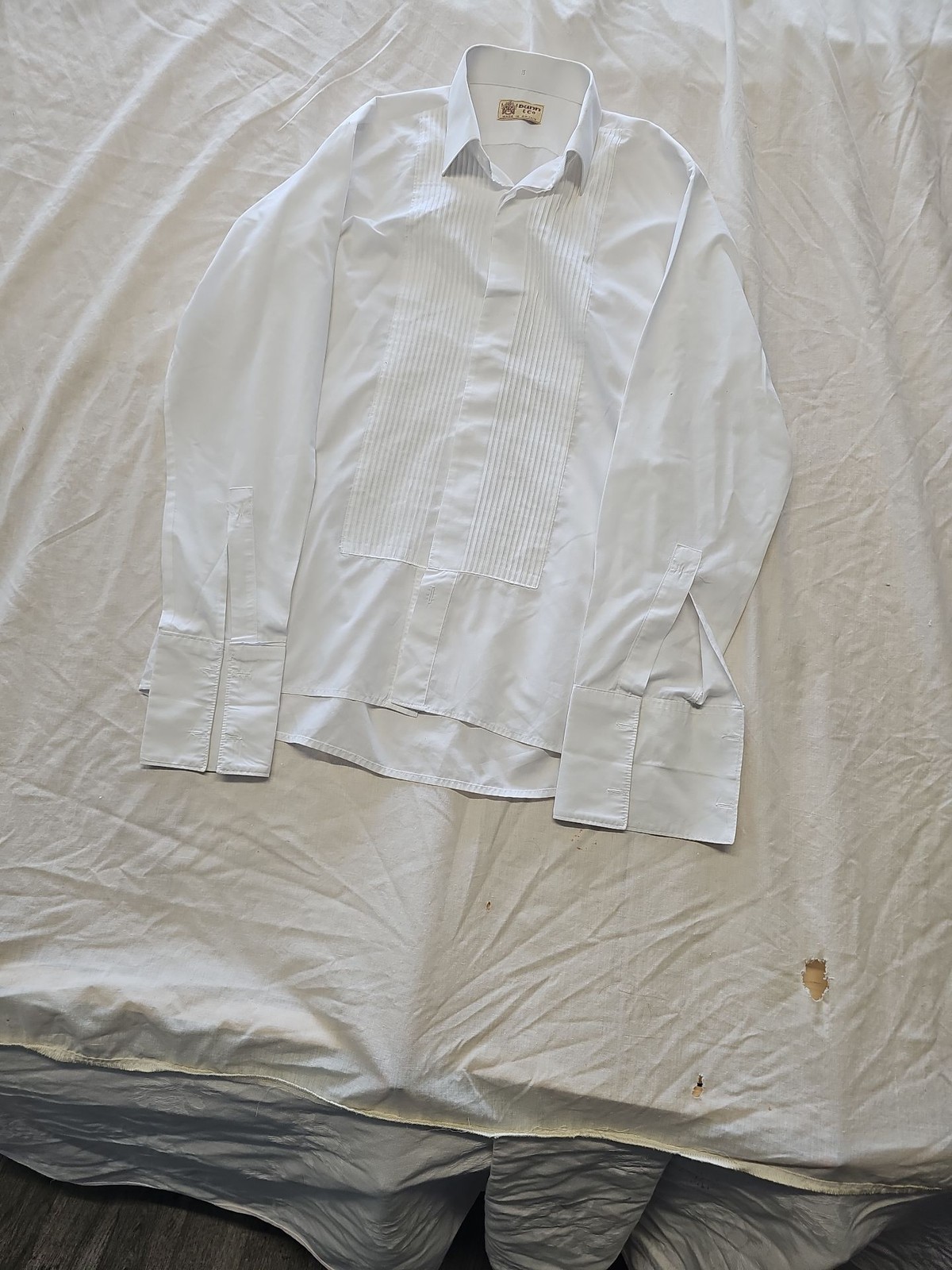 Vintage Dunn & Co White Pleated Tuxedo Shirt - Made in Britain 15" YY1173 - Image 4