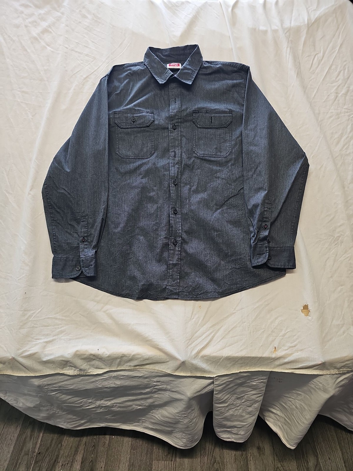 Wrangler Men's Charcoal Grey Chambray Work Shirt XL YY1184