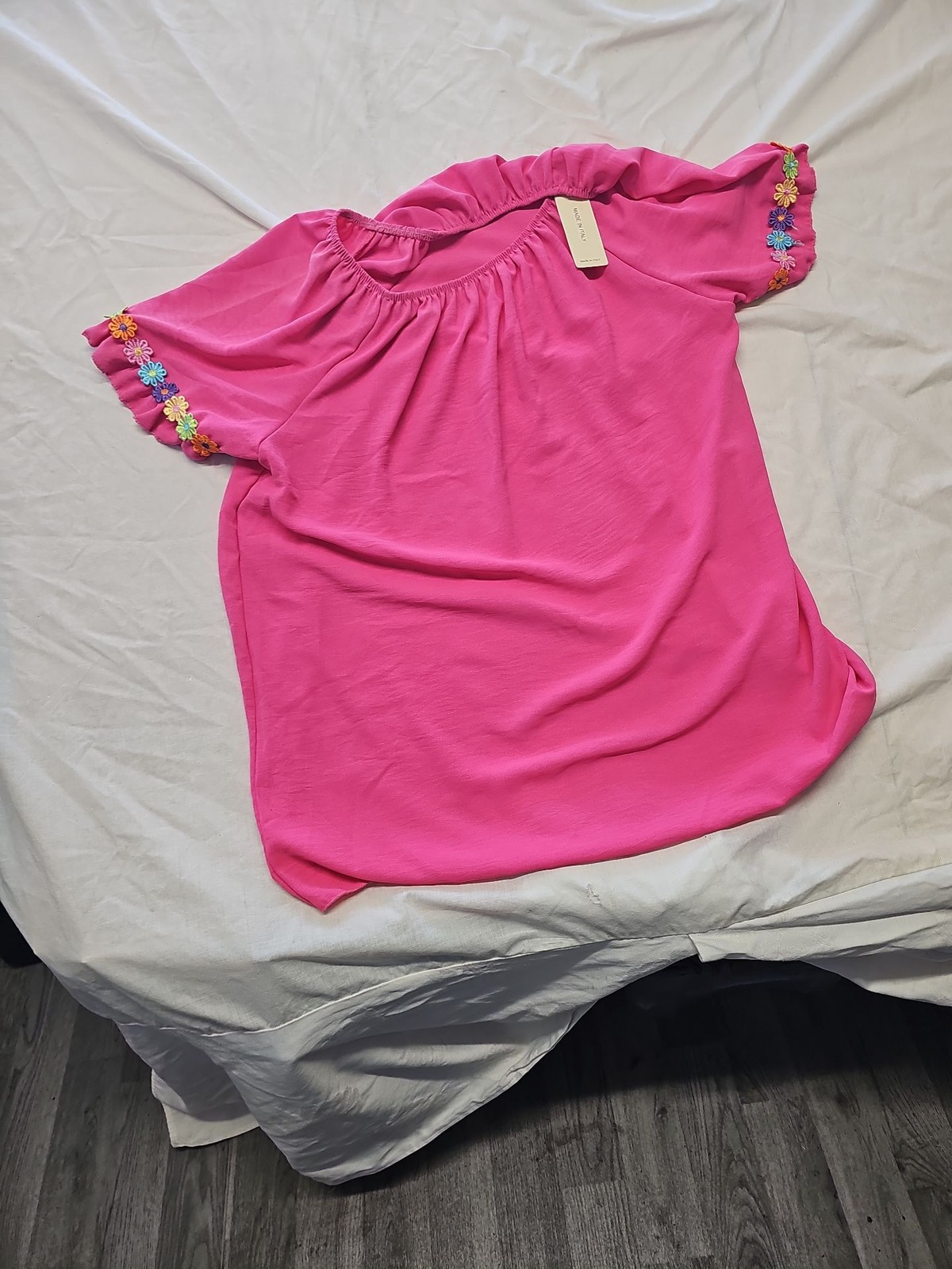 New Made in Italy Vibrant Pink Embroidered Sleeve Boho Blouse size 18/20 HH206 - Image 3