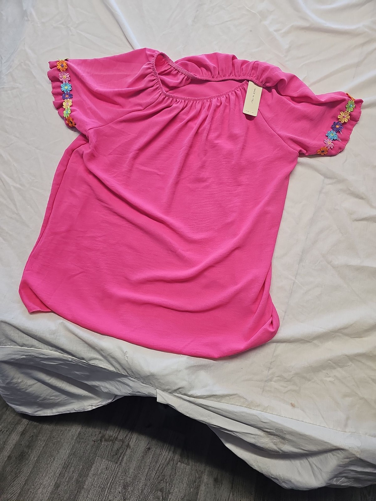 New Made in Italy Vibrant Pink Embroidered Sleeve Boho Blouse size 18/20 HH206 - Image 4