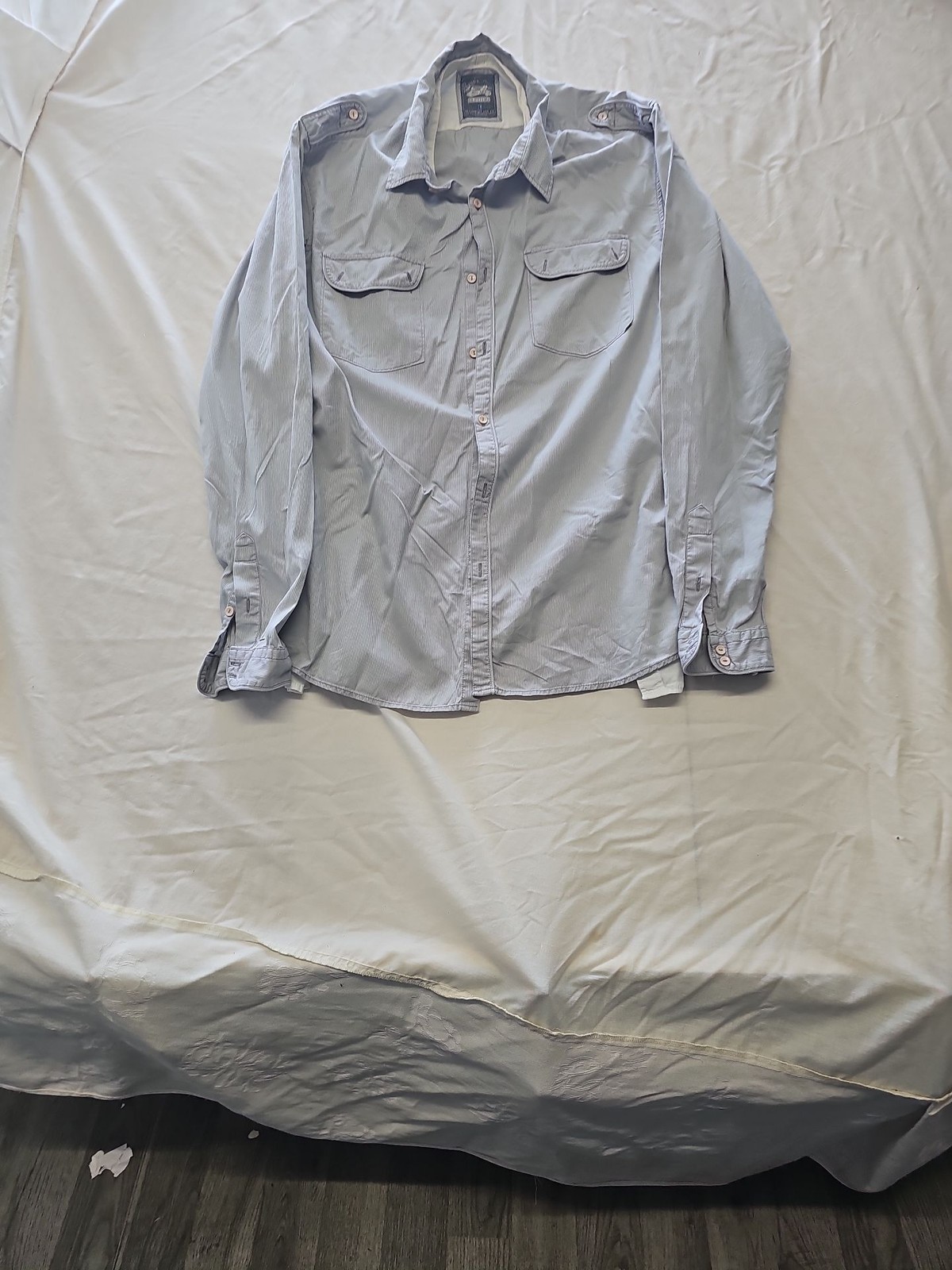 Burton London Men's Blue Striped Military Style Long Sleeve Shirt L YY1168
