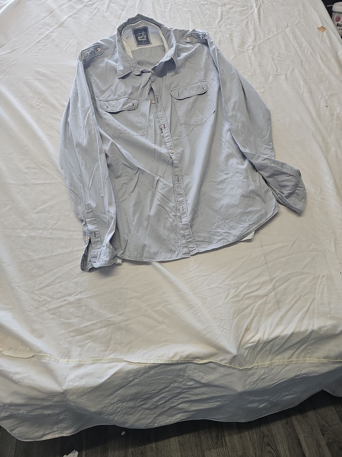 Burton London Men's Blue Striped Military Style Long Sleeve Shirt L YY1168 - Image 3