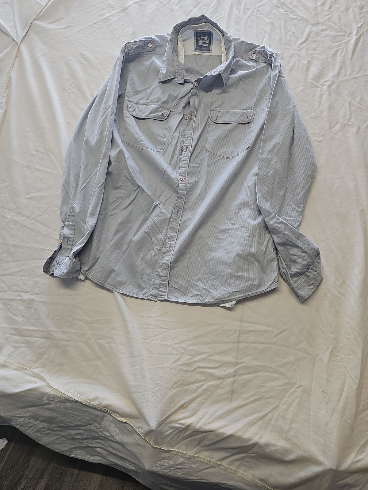Burton London Men's Blue Striped Military Style Long Sleeve Shirt L YY1168 - Image 4