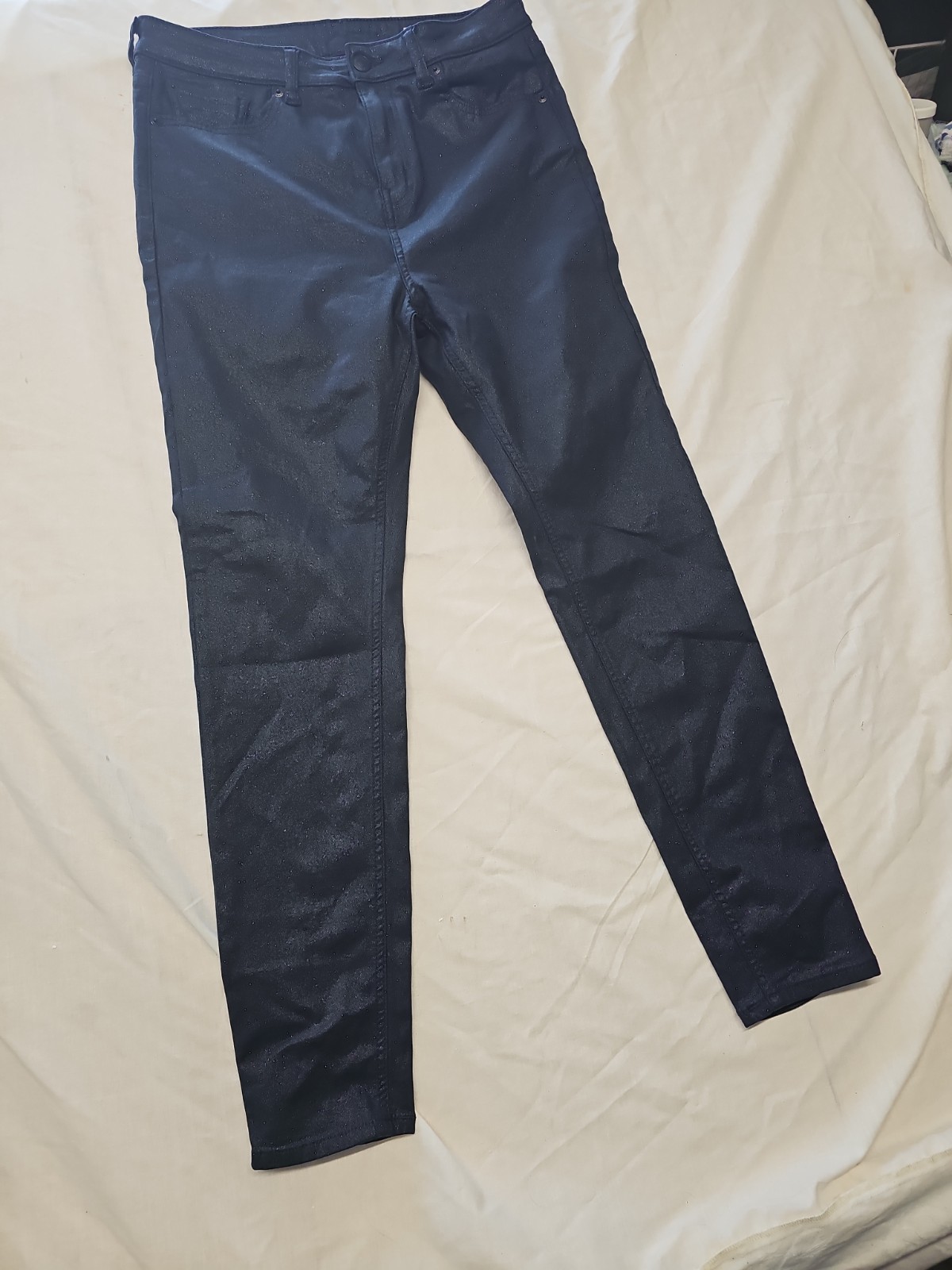 M&S The Ivy Skinny Metallic Navy Blue Coated Jeans UK 14 A1 1203 - Image 3