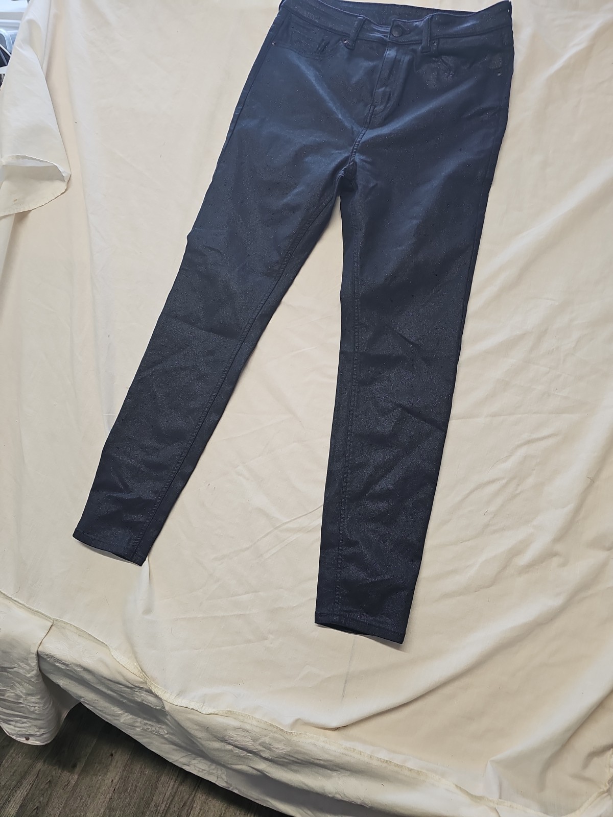 M&S The Ivy Skinny Metallic Navy Blue Coated Jeans UK 14 A1 1203 - Image 4
