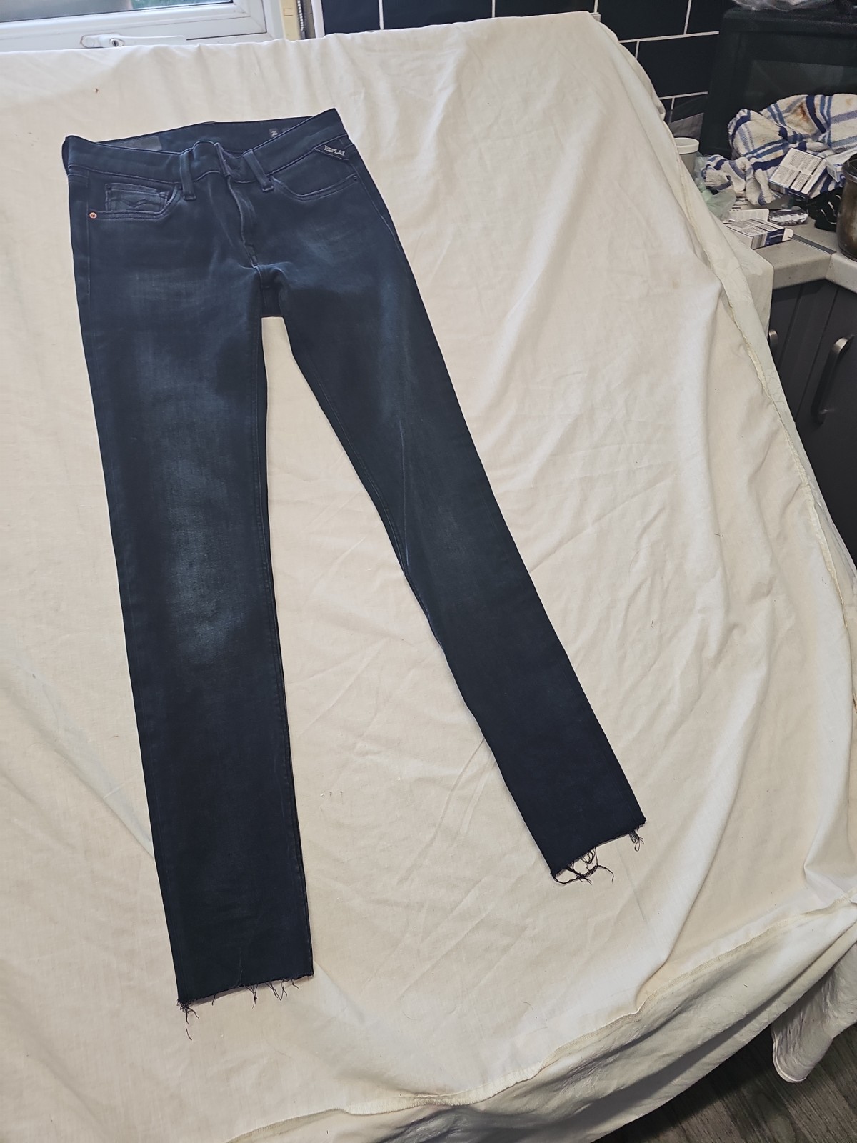 Replay Luz Women's Skinny Jeans Dark Wash Raw Hem Size 25 A1 1202 - Image 3