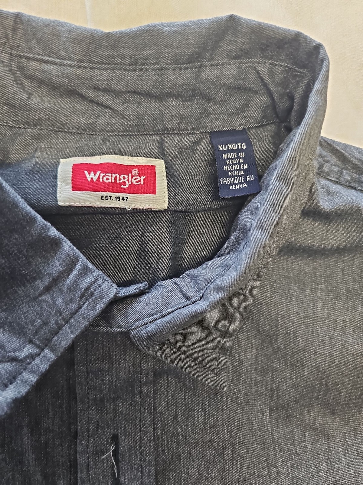Wrangler Men’s Charcoal Grey Chambray Work Shirt XL YY1184