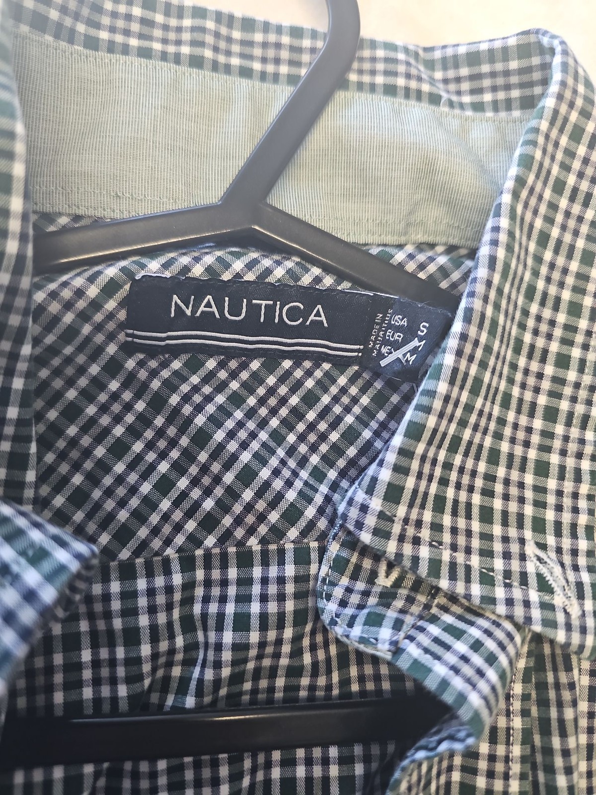 Nautica Men’s Long Sleeve Gingham Check Button Down Shirt Navy/Green A2 1218