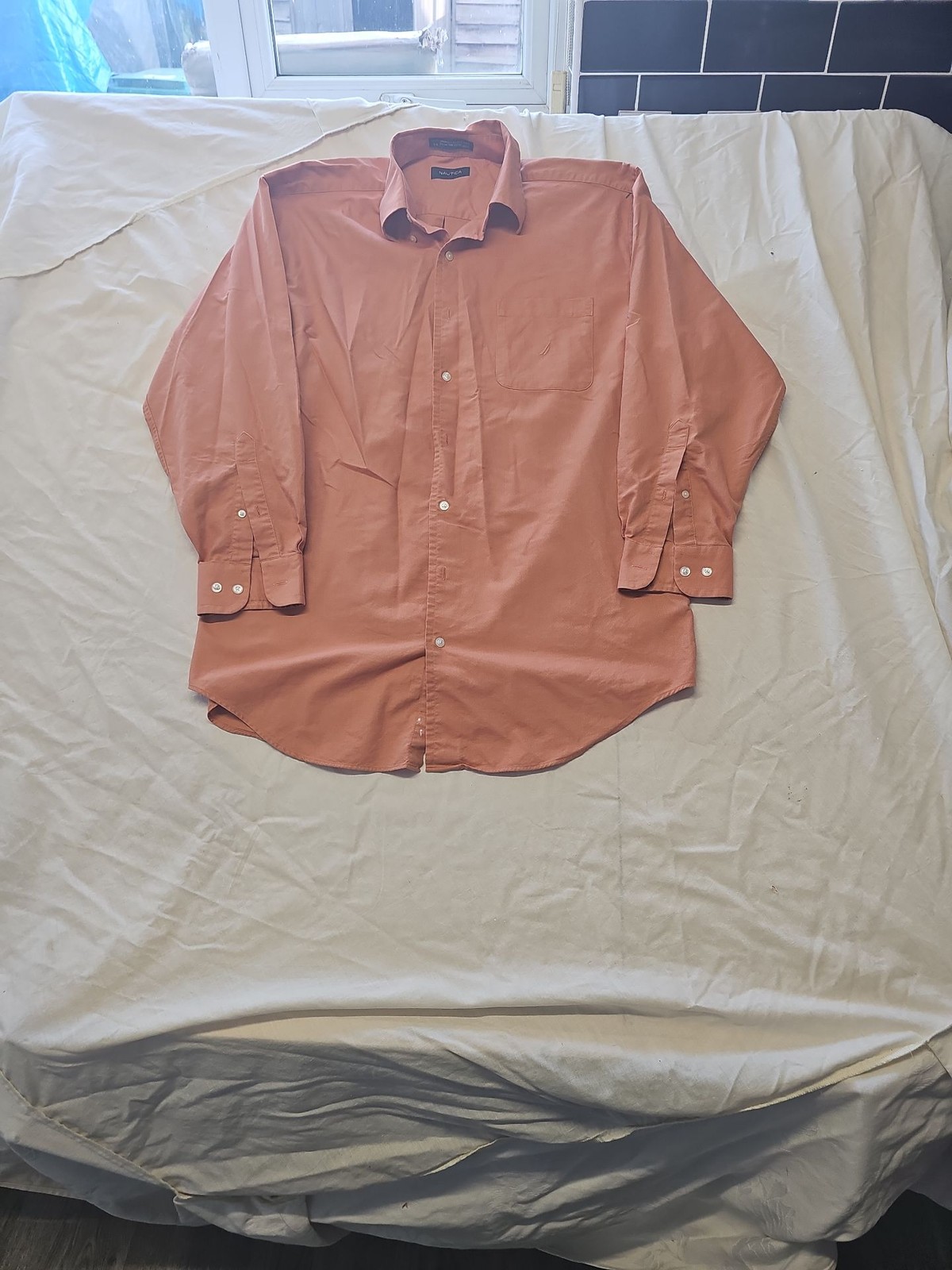 Nautica Men's Burnt Orange Cotton Long Sleeve Button-Down Shirt A2 1217