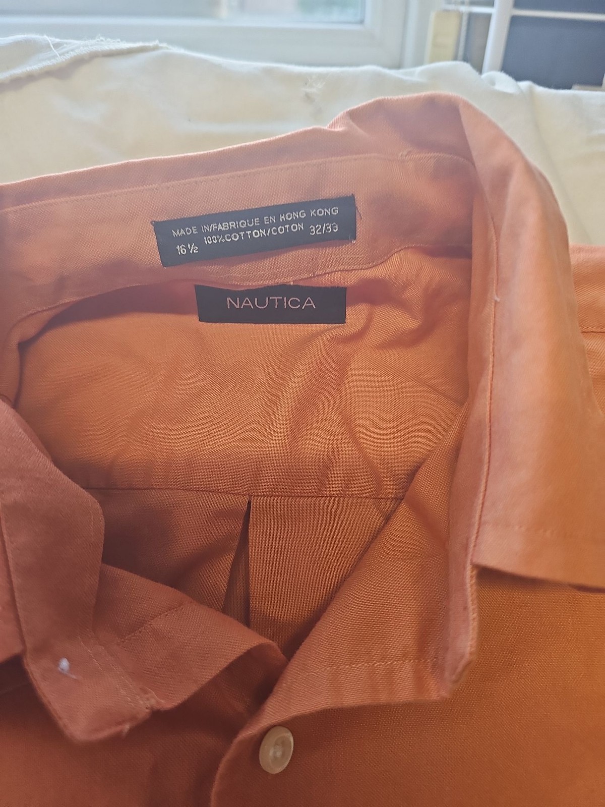 Nautica Men’s Burnt Orange Cotton Long Sleeve Button-Down Shirt A2 1217