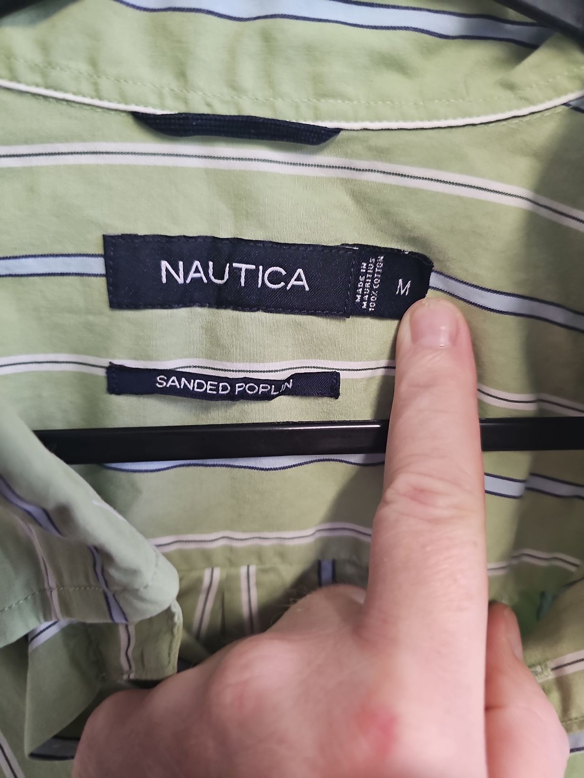 Nautica Men’s Sanded Poplin Striped Long-Sleeve Shirt Sage Green Size M A2 1213