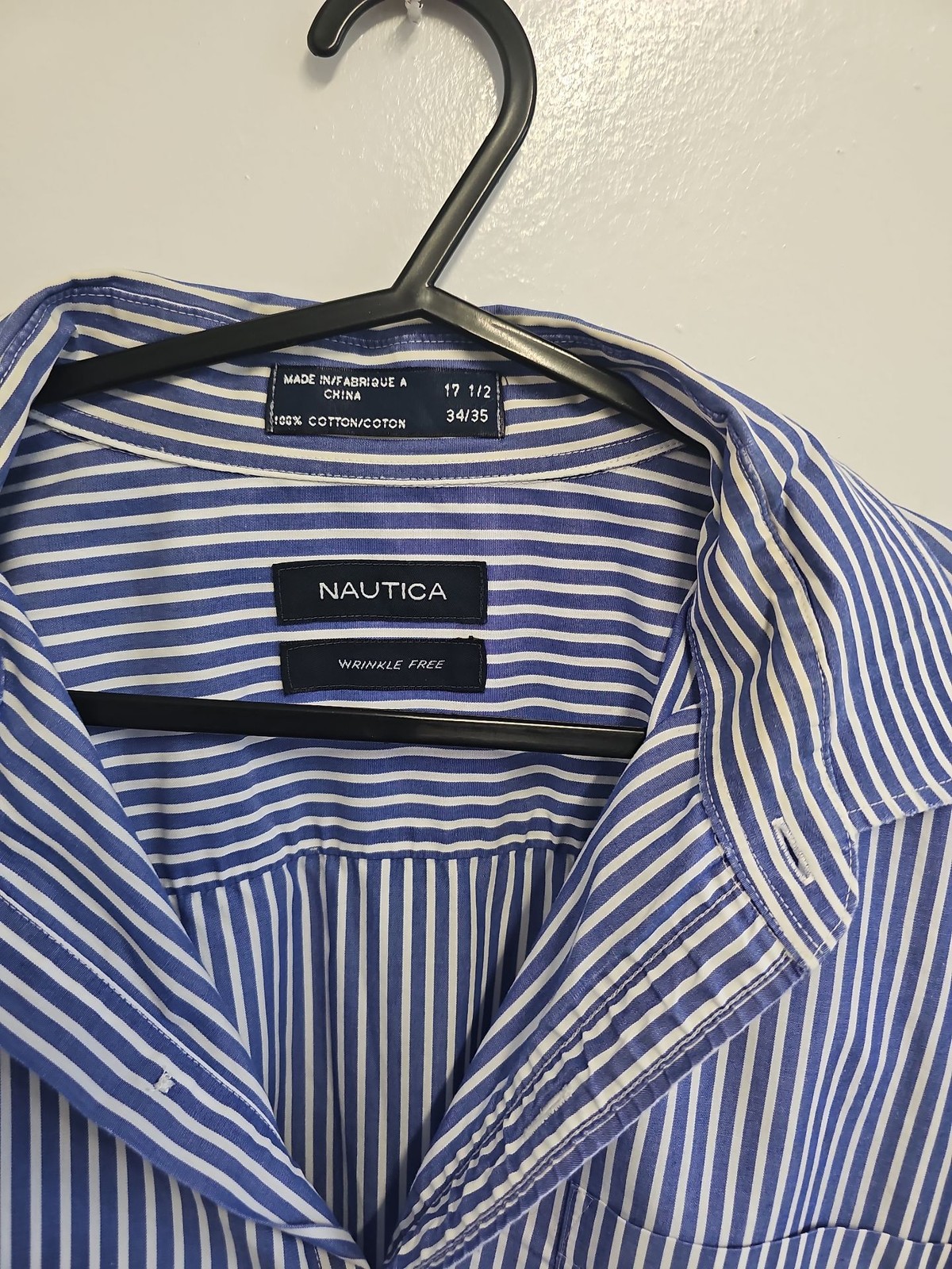 Nautica Men’s Blue & White Striped Cotton Dress Shirt A2 1214