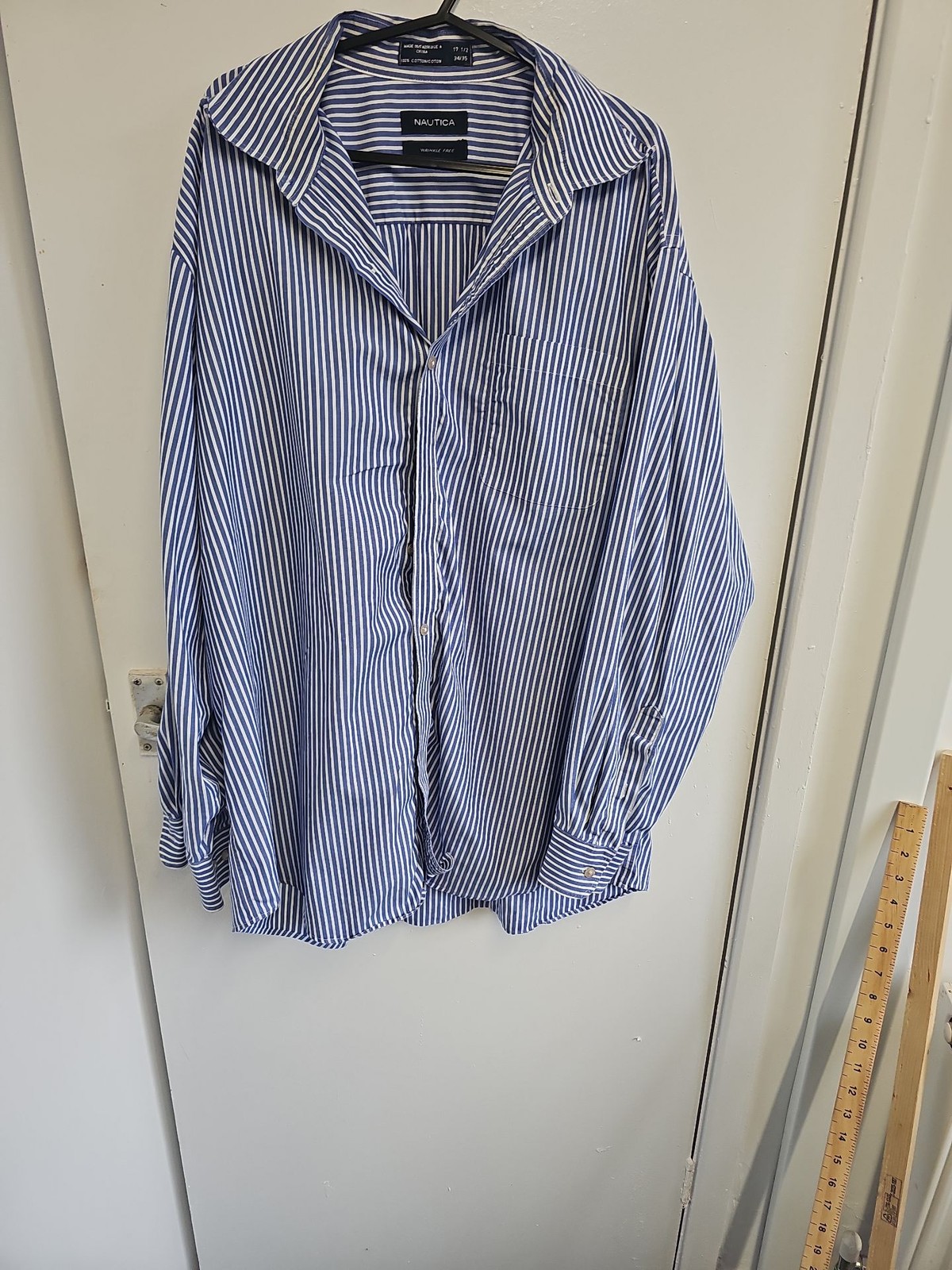 Nautica Men's Blue & White Striped Cotton Dress Shirt A2 1214 - Image 3