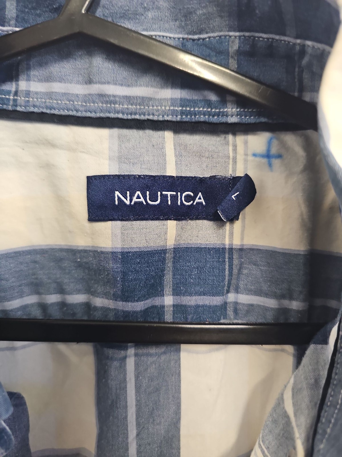 Nautica Men’s Blue Plaid Short Sleeve Button Down Shirt A12 1215