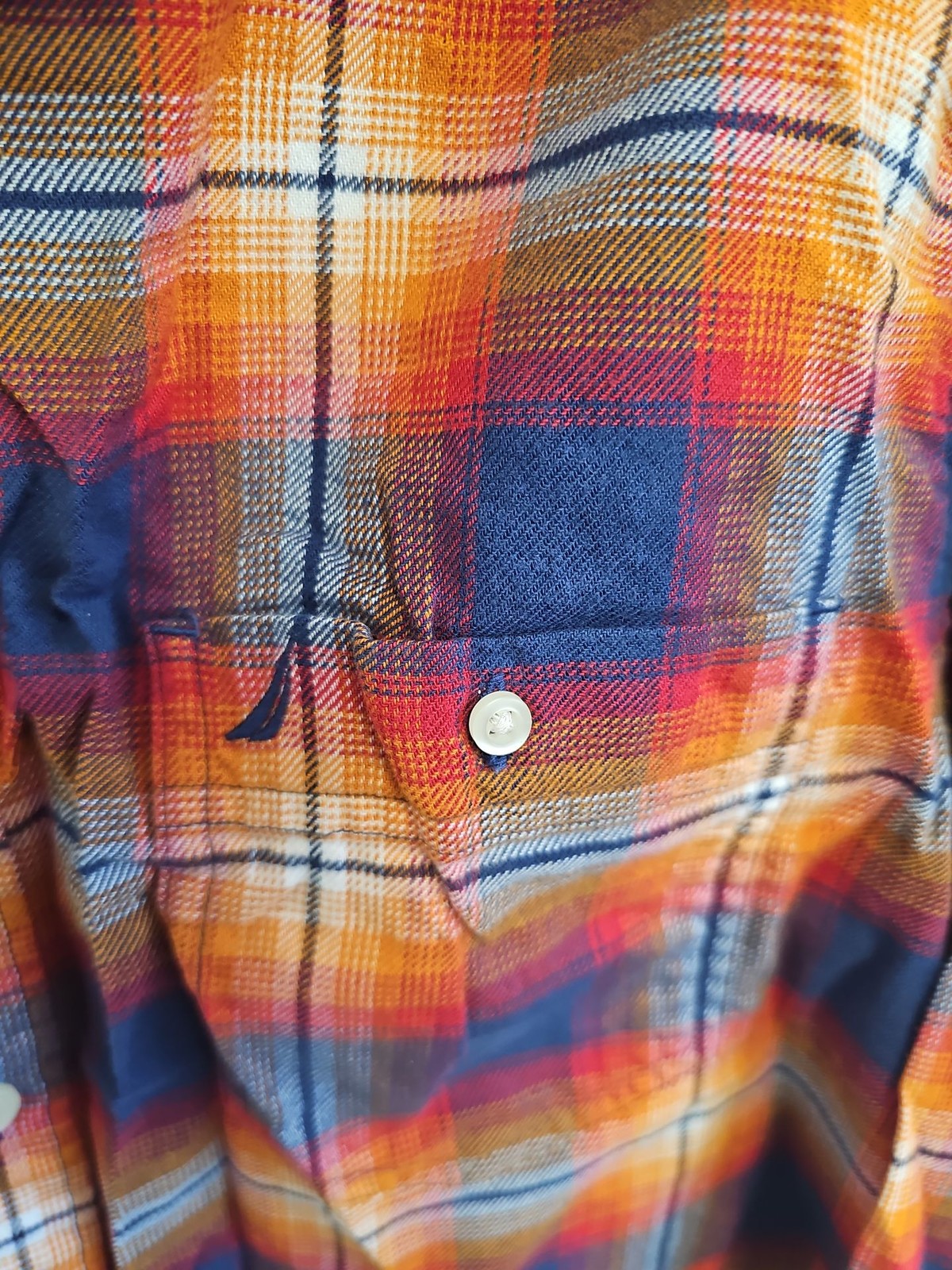 Nautica Classic Fit Orange & Navy Plaid Flannel Shirt - Size S A2 1216 - Image 4
