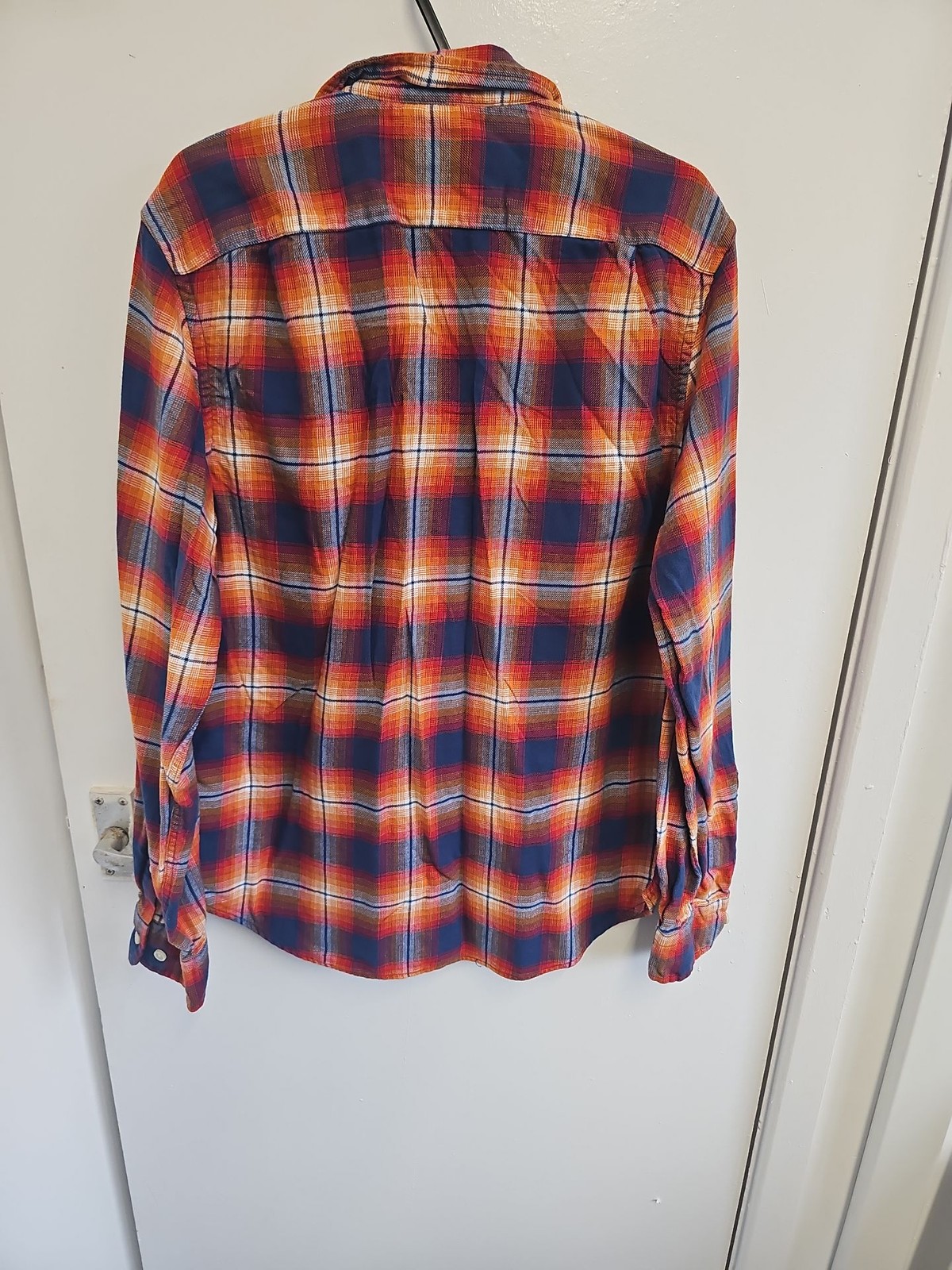 Nautica Classic Fit Orange & Navy Plaid Flannel Shirt - Size S A2 1216 - Image 5